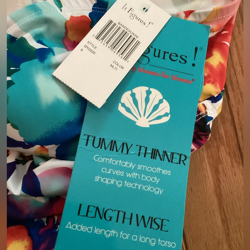 NWT “IT FIGURES” TUMMY THINNING RUCHED SIDES VIBRANT TROPICAL TANKINI - Picture 3 of 11